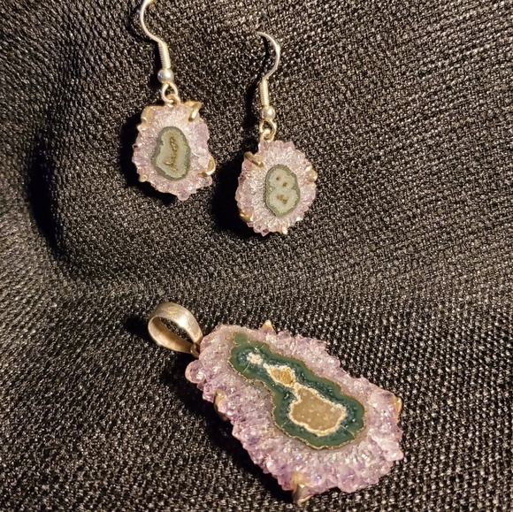 Sterling & Amethyst Geode earrings & pendant set - Picture 1 of 4